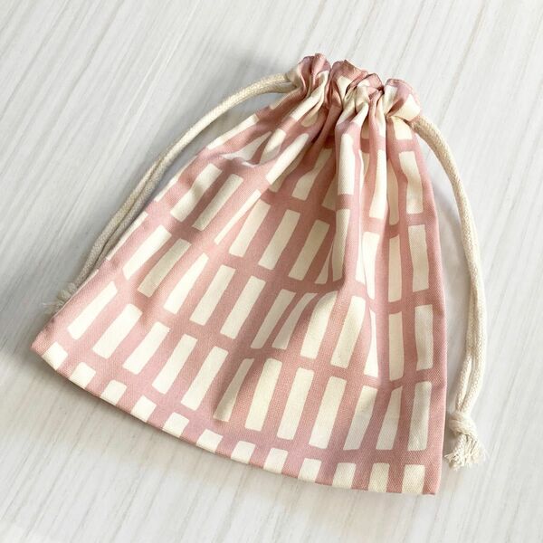 給食袋 コップ袋 コップ袋　格子柄　ピンク　シンプル