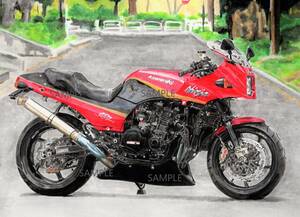 Ａ４プリントです　カワサキ　GPZ900Rニンジャ　水彩画　バイクイラスト　　　