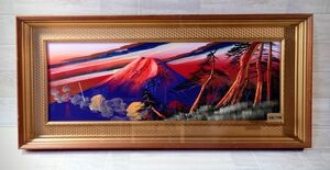 【希少】洗月 赤富士本舗 富士山 絵画 油彩画 風景画 肉筆特製 油絵 立体 G230711191, 絵画, 油彩, 自然, 風景画