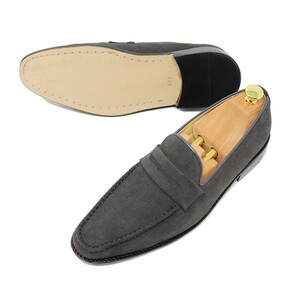 24cm men's hand made original leather suede Loafer slip-on shoes gray ma Kei made law black koba Italian S300