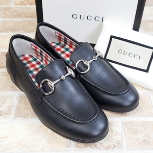 未使用 グッチ GUCCI ホースビット レザー チルドレンズ ビット ローファー 28 UK10.5 US11 イタリア製 ブラック