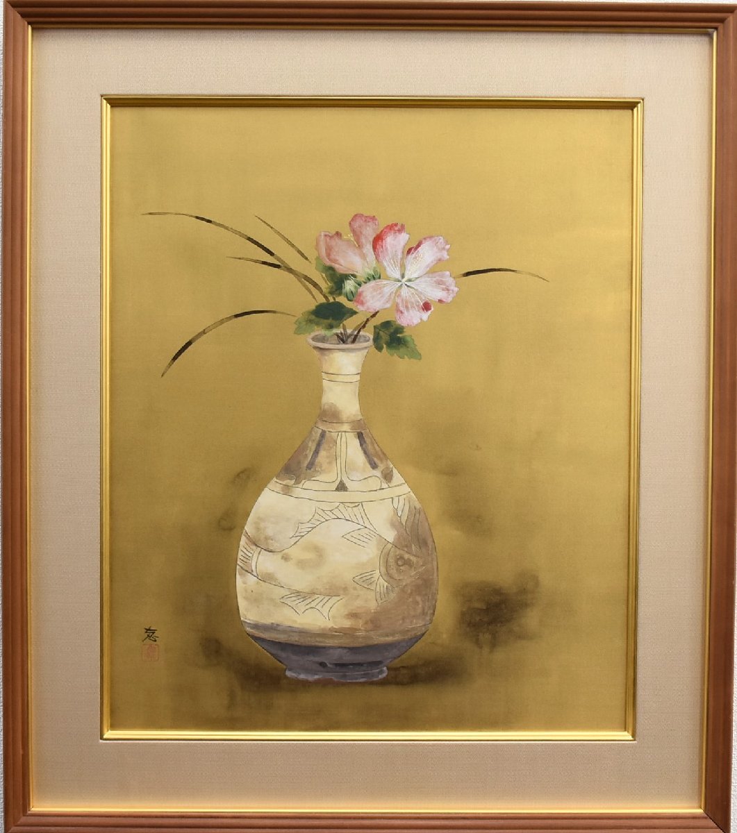 C'est une jeune peintre japonaise. C’est un magnifique chef-d’œuvre aux tons blanc laiteux à jaune pâle ! Eiko Horikawa, Fleurs dans un vase de taille 25, peinture japonaise [Galerie Seiko]*, Peinture, Peinture japonaise, Fleurs et oiseaux, Faune