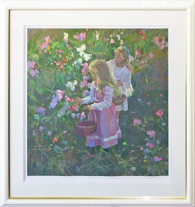 Art hand Auction ¡Pieza recomendada para encontrar! Serigrafía de Don Hatfield Girl Picking Flowers Limitada a 395 copias [Galería Masamitsu] M, obra de arte, imprimir, pantalla de seda