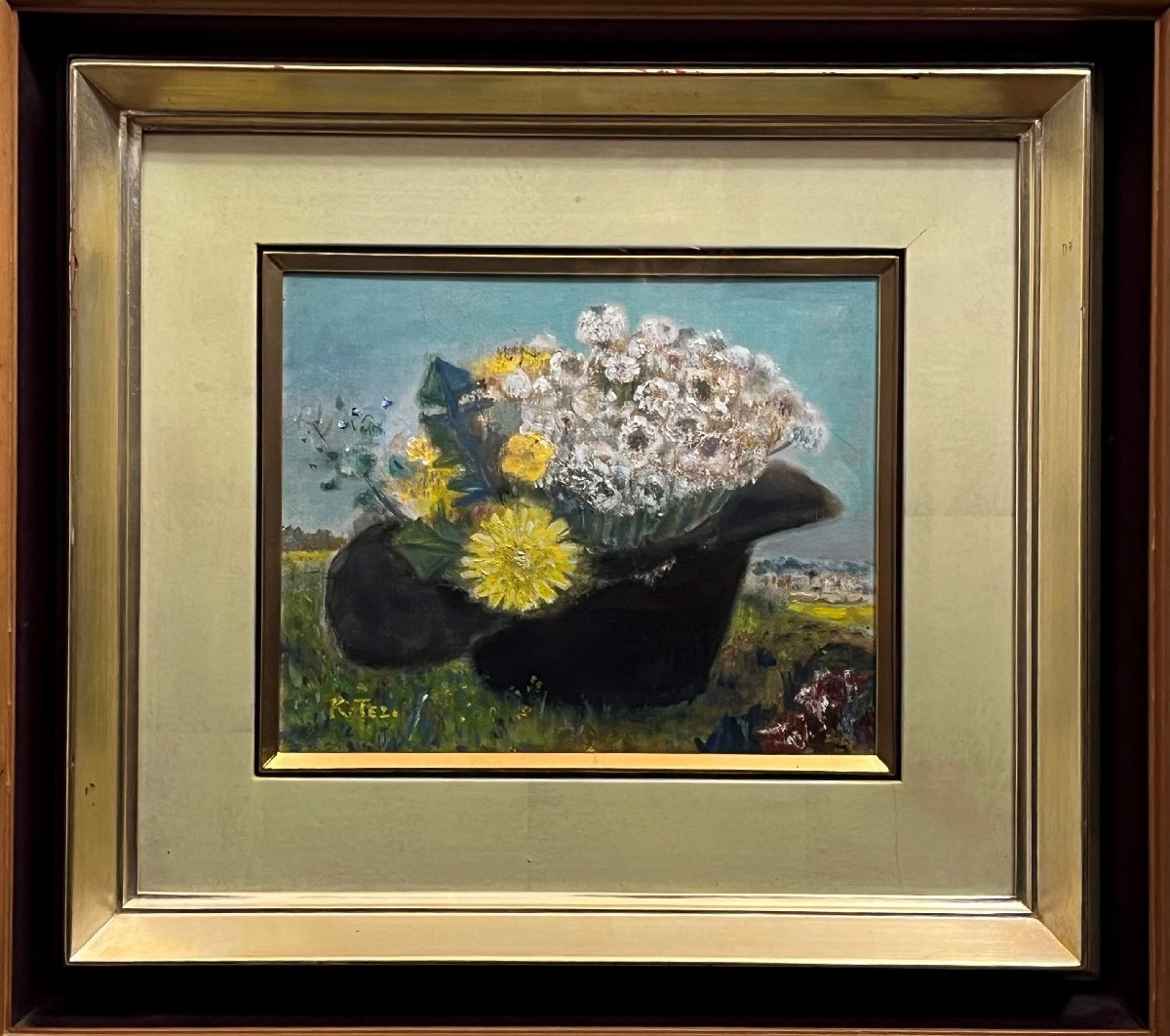 Recommended work! A bright and cute piece of art that is easy to display. Artist unknown, oil painting, No. 4, Flowers [Masami Gallery] G, Painting, Oil painting, Still life