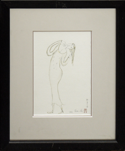 A cute female figure with an expression characteristic of Shinichi Saito. Watercolor pencil sketch by Shinichi Saito, Wildflower Woman [Seiko Gallery] One of the largest galleries in Tokyo. 53rd anniversary of establishment*, Painting, watercolor, Still life