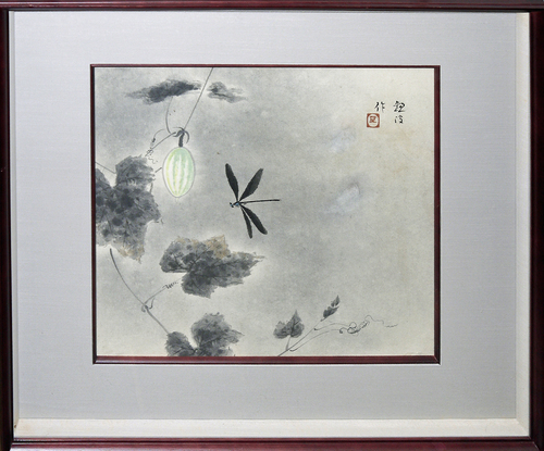 ¡Gran hallazgo! Pintura japonesa Kanpa Asai Kagero Dragonfly and Melon [Galería Seiko] Establecida hace 53 años, Es una de las galerías de arte más grandes de Tokio.*, Cuadro, pintura japonesa, Flores y pájaros, Fauna silvestre