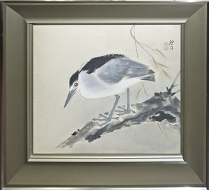 Art hand Auction Un héron vise sa proie avec ses yeux perçants sur l'arbre., On dirait que ça va commencer à bouger ! Peinture japonaise Kanba Asai Five Heron [Galerie Seiko]*, peinture, Peinture japonaise, fleurs et oiseaux, oiseaux et bêtes