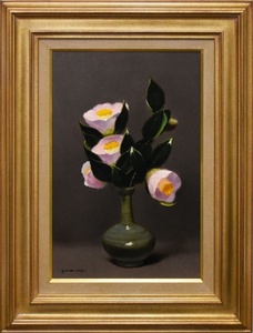 Art hand Auction Es un maestro de la fotografía fija. ¡Este es un trabajo excelente que representa una flor de camelia con sombreados hábiles y colores elegantes y tranquilos! Cuadro al óleo Teishiro Gomi No. 6 Camelia *, cuadro, pintura al óleo, pintura de naturaleza muerta