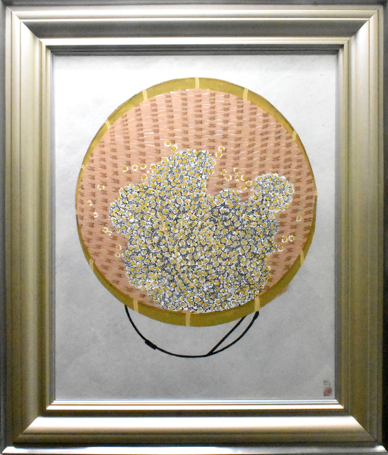 La interesante composición desde arriba hace de esta una pintura divertida. Koichi Suzuki, No. 15 Chamomile Harvest [Galería Masami] Una de las galerías más grandes de Tokio. 53.º aniversario de su creación*, Cuadro, pintura japonesa, Flores y pájaros, Fauna silvestre