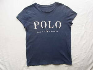 POLO RALPH LAUREN ラルフローレン　ロゴ叩き付け Tシャツ　ネイビー　　色褪せ　補修した箇所有り