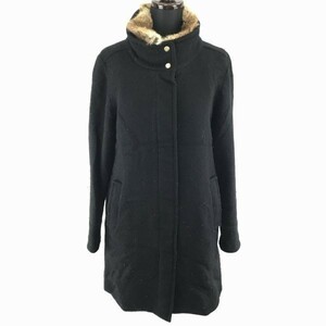  Ships * attaching collar rabbit fur / Anne gola./ wool coat [36/S/ black ] full Zip / knees height /ships*BA786