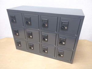 [ unused ]hirayama/ flat mountain steel 12 person for valuable goods locker dial pills 4 row 3 step black small articles storage cabinet 