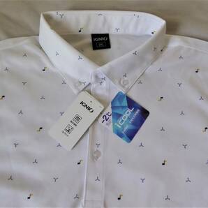 IGNIO GOLF イグニオ ゴルフ アイクール 飛び柄 吸水速乾 ボタンダウン半袖ポロシャツ 2XL 白 の画像1