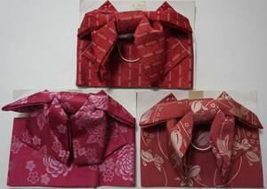新品即決！女性yukata用、地紋柄結び帯４－７３臙脂ｘ１、濃いめピンク系ｘ１、かすみ暗め赤系ｘ１