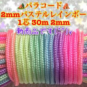 ☆★パラコード★☆１芯 ３０m ２mm ★特注品薄いパステルレインボーカラー★