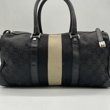 GUCCI グッチ ハンドバッグ トートバッグ ミニボストン GG柄 シマ シェリーライン キャンバス レザー ブラック_画像2