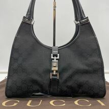 美品 GUCCI グッチ ハンドバッグ ショルダーバッグ 肩掛け ジャッキー GG柄 シマ シェリーライン レザー ブラック_画像1