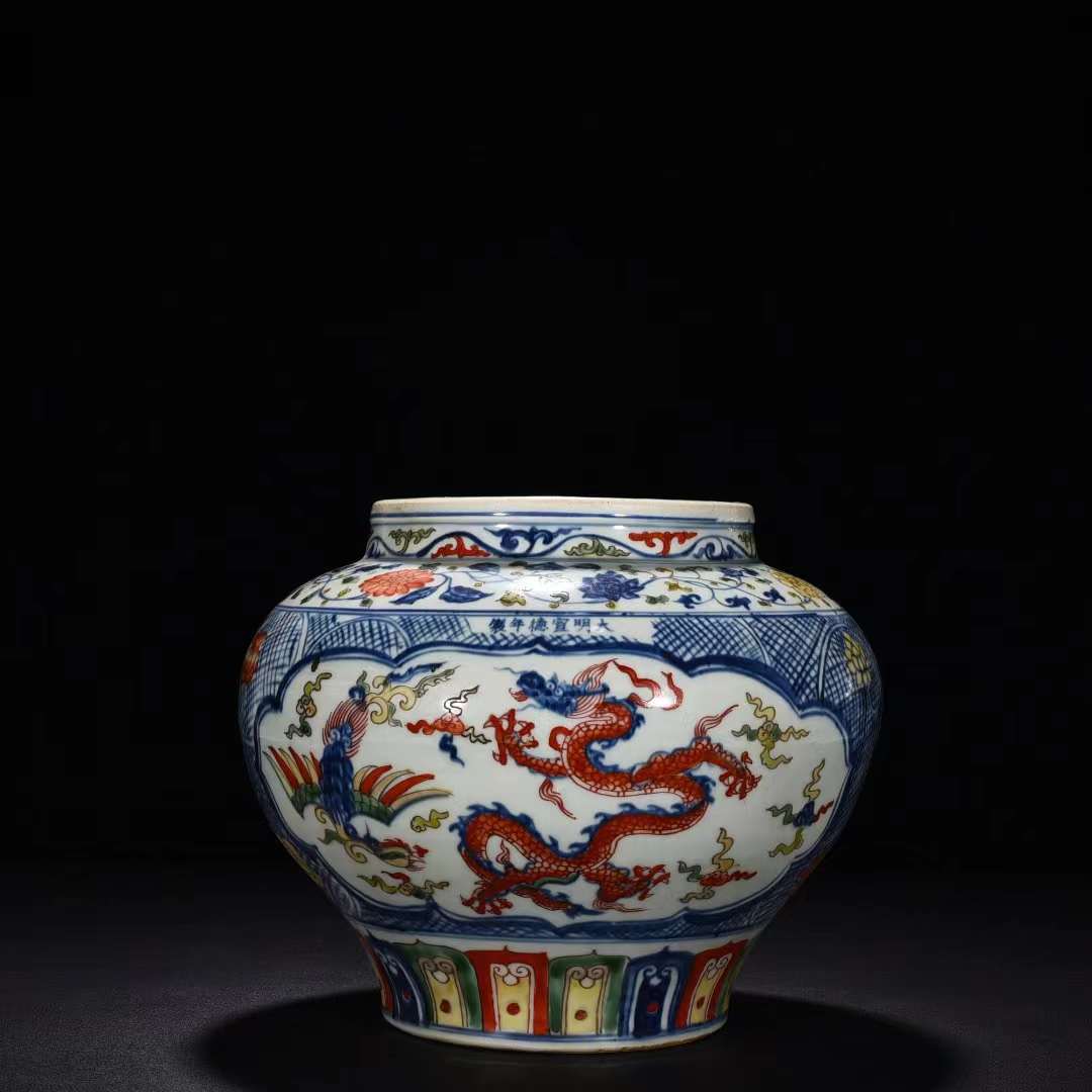 特別依頼出品三井家由来某寺院所蔵大明宣徳年製染付花瓶高さ約44