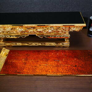 収集品 最高級国産前卓 裏金 木製本金箔 虫喰塗 金具付き 仏具（T） 4626 Mの画像10
