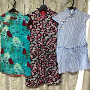 【子供服】チャイナ服　ノースリーブワンピース3枚セット　女の子 サイズ120～130㎝くらい　0704サルYa⑥　　