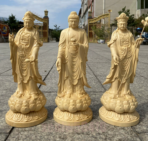 極上品 西方三聖立像 釈迦牟尼像 地蔵菩薩像 観音菩薩像 精密雕刻 仏師で仕上げ品 高さ31cm