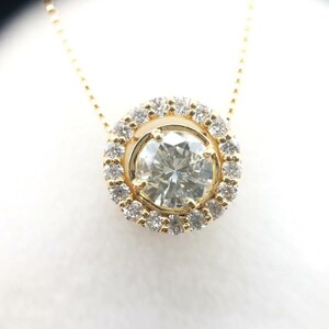 【鑑定書付/21年製】K18YG ダイヤモンド 中央石0.326ct 脇石0.13ct ネックレス SI2 GOOD 総重量約2.3g 全長約45cm 中央宝石研究所