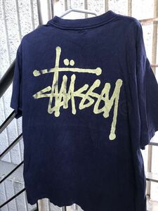 Tシャツ 半袖Tシャツ ステューシー　バックプリント　MADEIN　USA　 STUSSY 紺色　VINTAGEビンテージ