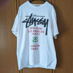 STUSSY ワールドツアー 半袖Tシャツ Lサイズ 白色 ホワイト 赤色 緑色 メキシコ製 即決 ステューシーの画像3