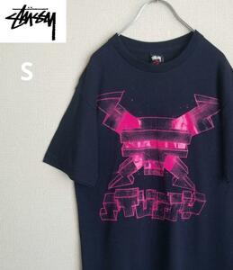 Старая одежда Stussy Stussy Pink Fluorescent Print T Navy S