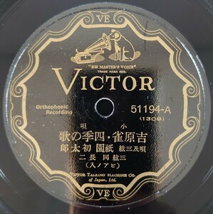 【SP盤レコード】VICTOR 小唄 吉原雀・四季の歌/青柳・源氏の白旗 唄及三味線 祇園 初太郎 三絃 同 長二(ピアノ入)/SPレコード