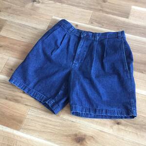 80's 90's DOCKERS ドッカーズ デニム ショーツ ショートパンツ 短パン ツータック ワイド 濃いめ 100% Cotton W34 希少 美品 古着 