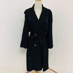 a01968 美品 Ladies FASHION COLLECTION レディース コート 長袖 薄手 腰紐付 ゆったり F 黒 シンプル万能 シック お洒落 モノトーンモード