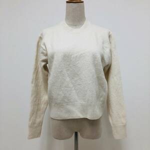 a02059 美品 UNIQLO ユニクロ レディース ニット 長袖 シンプル L オフホワイト 毛100％ 上質 万能 無地 ベーシックカジュアルスタイル