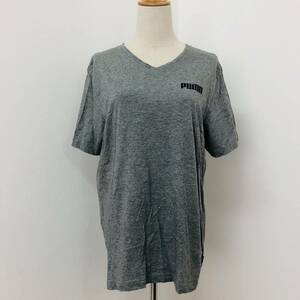 a02172 美品 PUMA プーマ Tシャツ 半袖 コットン100％ ロゴプリント Vネック カジュアル M グレー 無地 メンズ スポーティチックスタイル