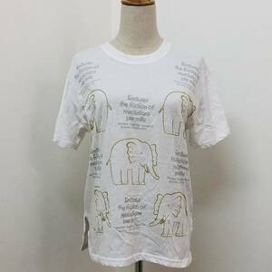 a02243 REBENTORES リベトーンズ Tシャツ 半袖 綿混 丸首 薄手 カジュアル 象 エレファント 白 レディース シンプルデイリーカジュアル