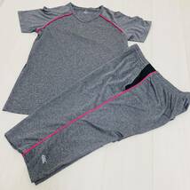 a02266 Day DRY&UVCARE スポーツウェア セットアップ Tシャツ ハーフパンツ 薄手 M グレーピンク USED 古着 万能 スポーティチックスタイル_画像1