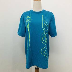 a02306 美品 MIZUNO ミズノ Tシャツ 半袖 プリント 丸首 L 水色 メンズ アクティブ スポーツウェア かっこいい スポーティチックスタイル