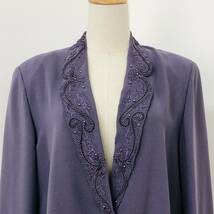 a02459 美品 Merilene メリレーン ジャケット シングル 長袖 薄手 肩パット ビーズ装飾 9号 紫色 レディース エレガントガーリーチック_画像5