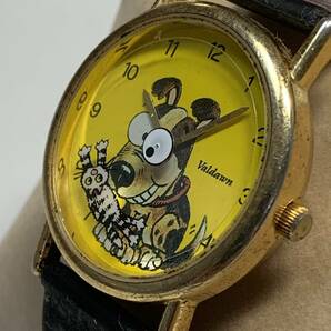 Ｂ436 稀少・レア 腕時計 VALDAWN AMERICAN DESIGN/アメリカン デザイン DOG＆CAT/犬と猫 SWISS PARTS イエロー 2針の画像2