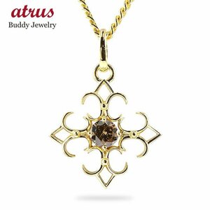 18 gold necklace top men's flat Brown diamond 1ct one bead Cross pendant yellow gold k18ki partition chain 10 character .