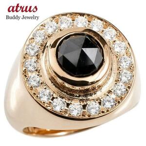  men's ring black diamond Monde diamond pink gold k18 signet wide width ring ring diamond one bead large grain 18 gold 