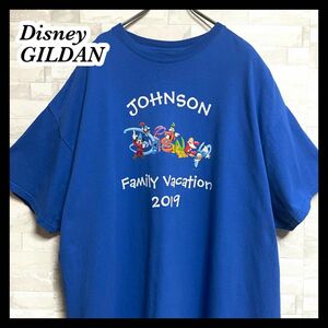 Disney ディズニー　ミッキーマウス　半袖tシャツ　ゆるダボ　大きいサイズ　メンズ　3Lサイズ ブルー　ギルダン　GILDAN