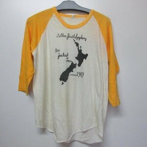 80s アメリカ製　Tシャツ XL　黄色　７分丈　雰囲気良い　ニュージーランド　BIKE アメカジ古着　aa336