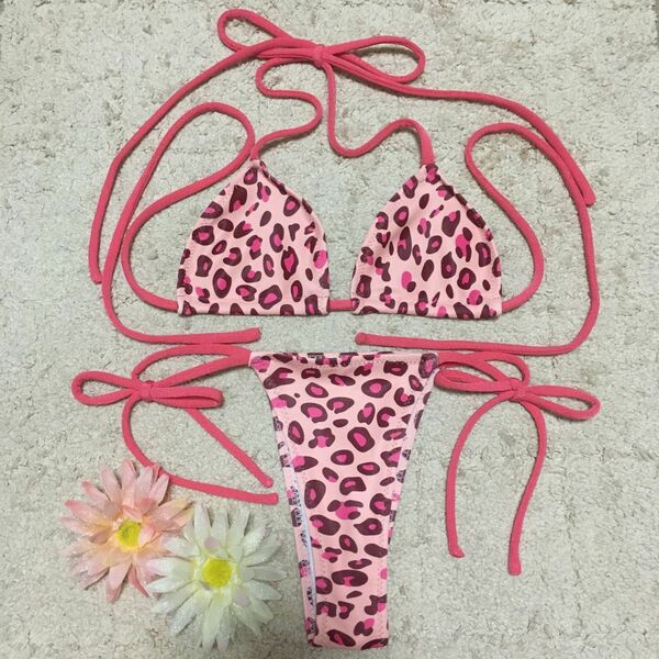 ピンク豹柄　三角ビキニ　ローライズショーツ　オリジナル　衣装コスチューム　インナー　新品