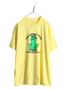 90s USA製 大きいサイズ XL ■ 企業物 キャラクター プリント 半袖 Tシャツ メンズ / 古着 90年代 アニマル イラスト シングルステッチ 黄