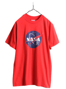 90s USA製 ■ NASA プリント 半袖 Tシャツ メンズ M / 古着 90年代 オールド 宇宙 企業 ロゴ イラスト ヘビーウェイト シングルステッチ 赤