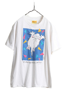 90s USA製 ■ ネコ キャラクター イラスト メッセージ プリント 半袖 Tシャツ メンズ L / 90年代 オールド アニマル アート ヘビーウェイト