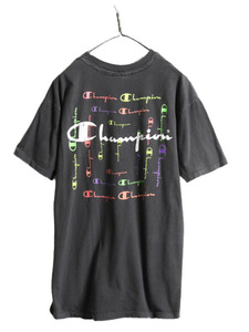 90s USA製 ■ チャンピオン 両面 プリント 半袖 Tシャツ メンズ XL 小さめ L 程/ 古着 Champion 90年代 オールド ロゴT ヘビーウェイト 黒