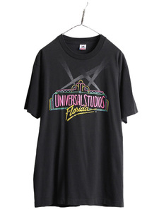 90s USA製 ■ ユニバーサルスタジオ イラスト プリント 半袖 Tシャツ メンズ XL / 古着 90年代 企業 オールド 当時物 シングルステッチ 黒