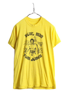 70s 80s ■ トムジョーンズ プリント 半袖 Tシャツ メンズ XS 程/ 70年代 80年代 ビンテージ Tom Jones プロレス イラスト NWA 当時物 黄色